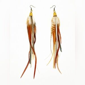 Light Brown Leather & Feather Earrings
